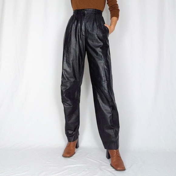 Black High Waisted Leather Trousers
